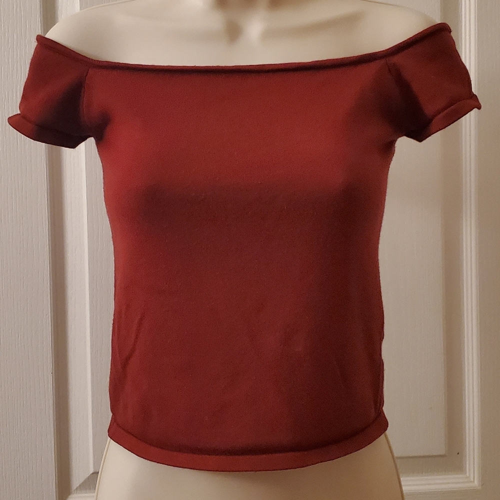 Forever 21 | Off-the-shoulder Burgundy Short-sleeve Top